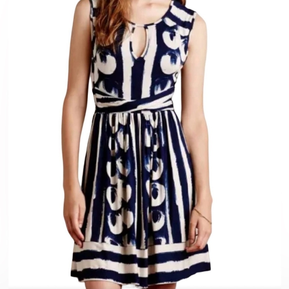 ANTHROPOLOGIE MAEVE Women's
Navy Marin Sennebec Fit & Flare Jersey Dress
Size XS